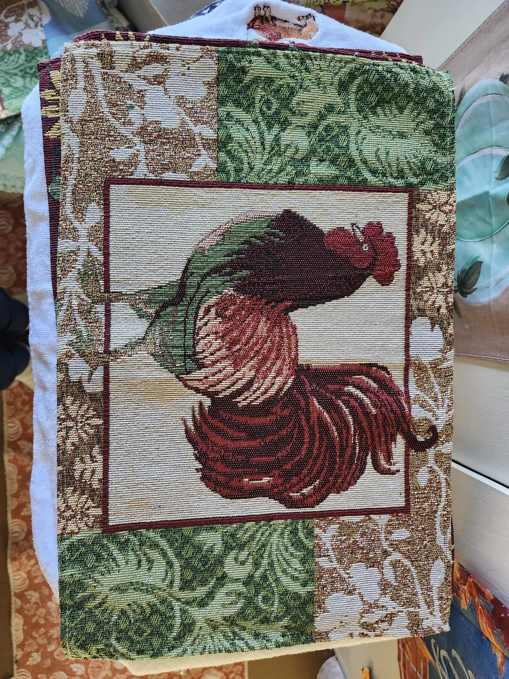 Rooster Tapestry Placemats - Green and Red
